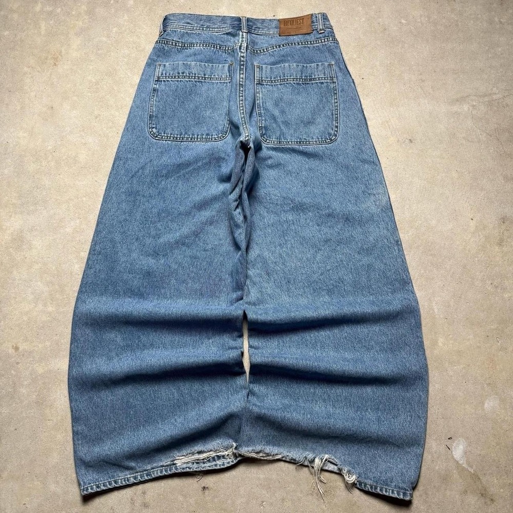 Vintage Request Jeans Mens 34x32 Wide Leg Baggy Blue Denim Skater Y2K Distressed